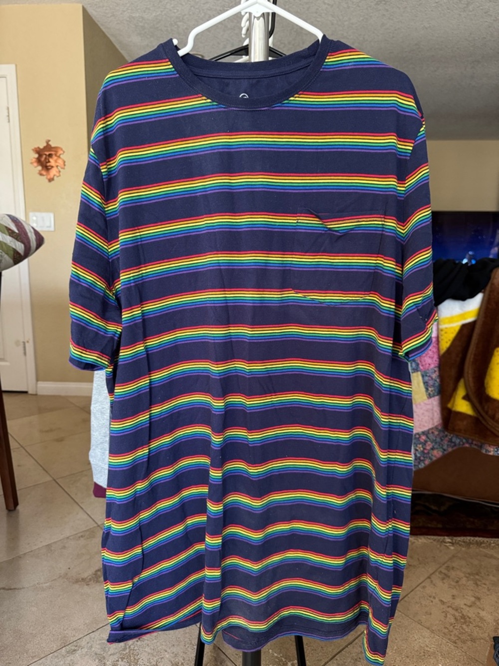 Men's Navy Rainbow Stripe Short Sleeve Tee